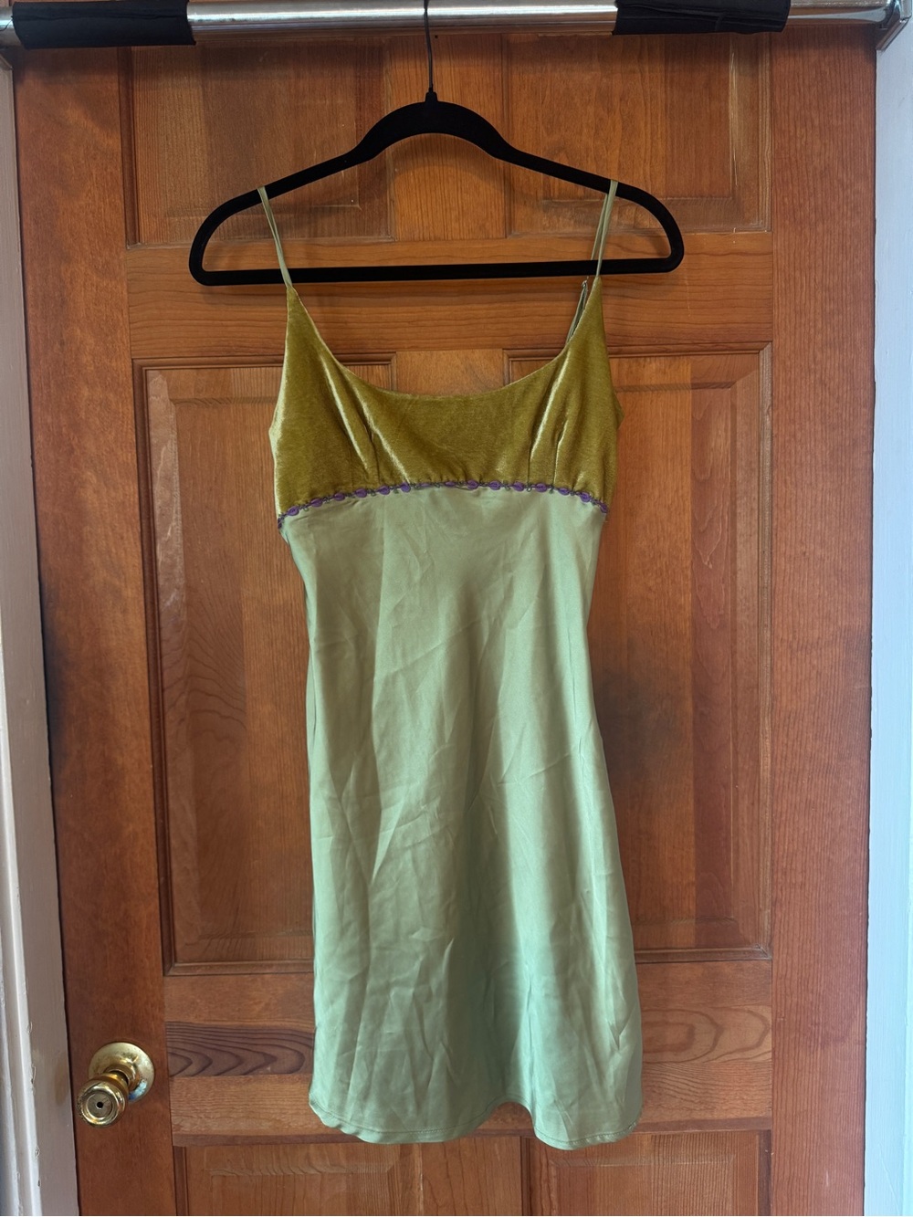 UNIF Two-Tone Green Velvet Bodice Slip Dress